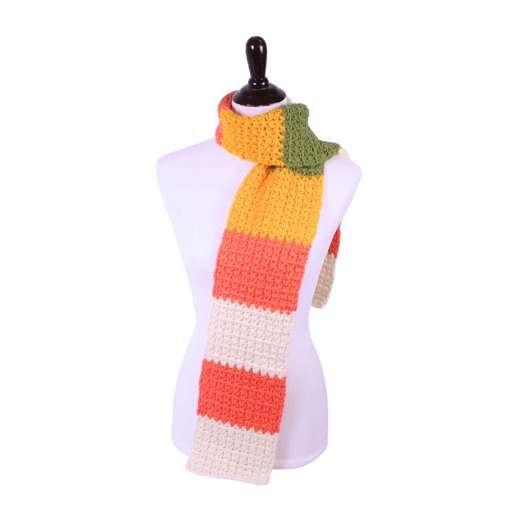 Vibrant Striped Acrylic Scarf - Beige, Orange, Green, Yellow - Fashion Accessory